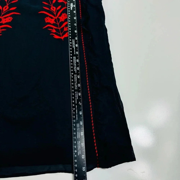 Zara Embroidered Dress Floral Ruffle Trim Black Red‎ Short Sleeve Size XS - Picture 7 of 10